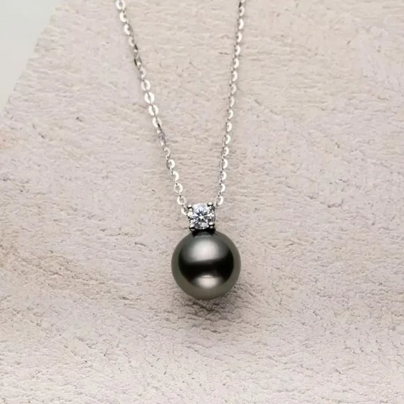 Genuine Tahitian Pearl 0.3ct. t.w. Diamond Necklace 18k Gold over Italy Silver - Picture 5 of 16